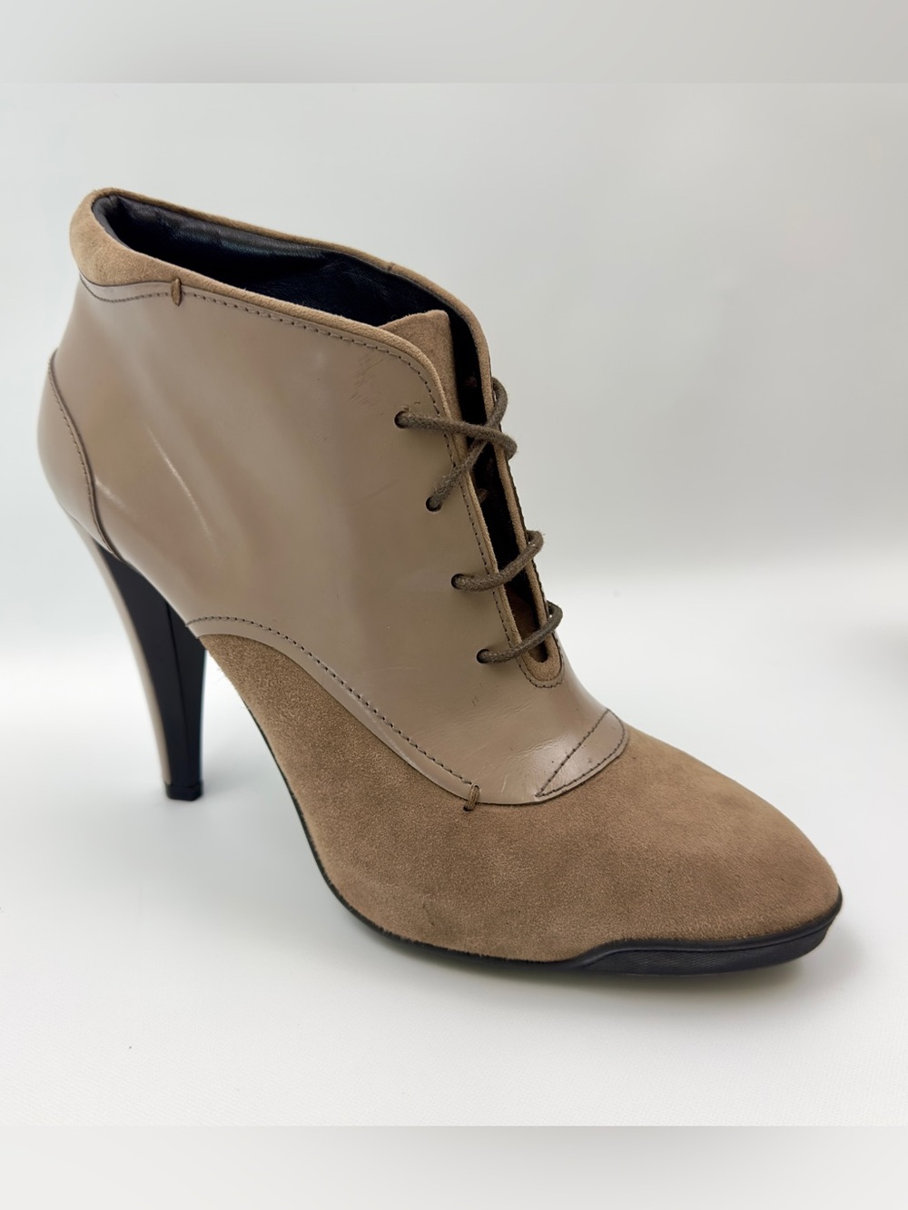 TOD’S Women’s EU 39 Taupe Suede Leather Lace-Up High Heel Ankle Booties Italy